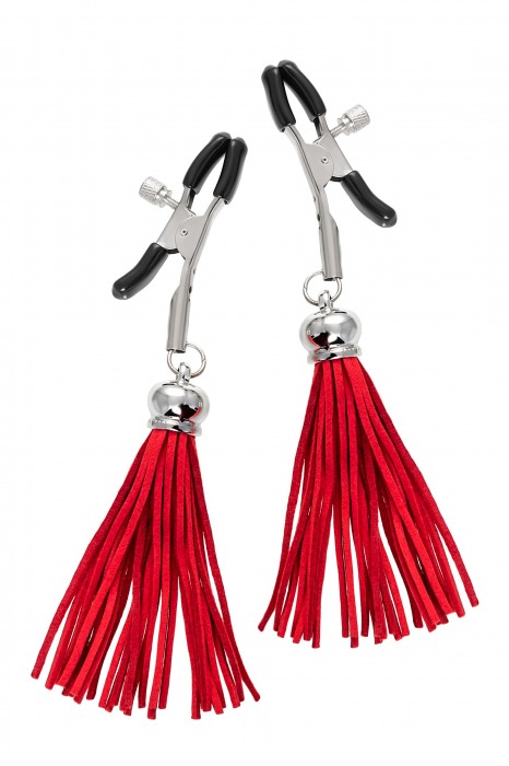 Зажимы на соски «Прищепки» с красными кисточками из замши - Pecado - купить с доставкой в Волжском