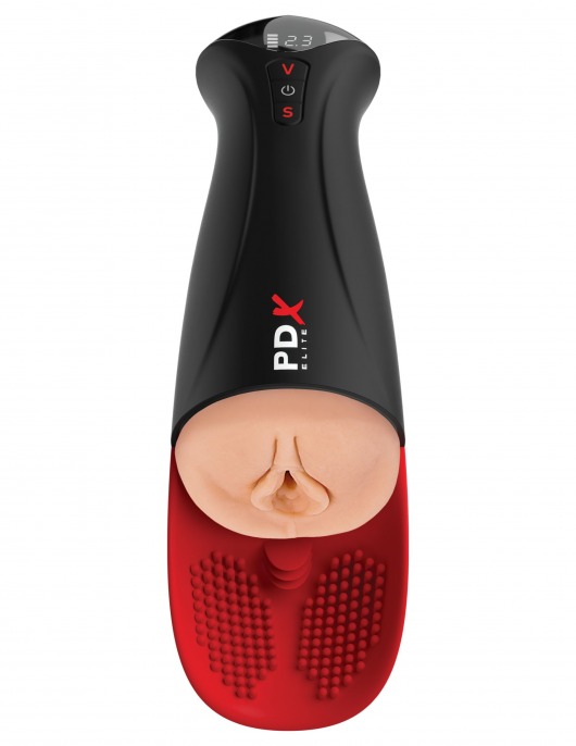 Телесный мастурбатор-вагина в черной колбе с вибрацией Fuck-O-Matic Pro XL - Pipedream - в Волжском купить с доставкой