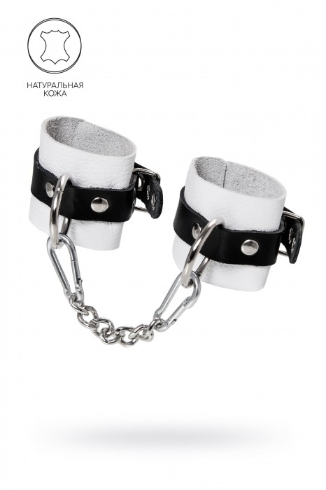 Бело-черные кожаные наручники с одним ремешком с люверсами - Pecado - купить с доставкой в Волжском