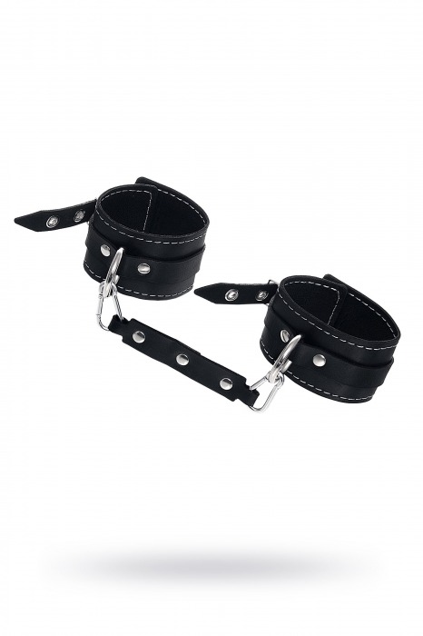 Черные двухслойные кожаные оковы с белой строчкой - Pecado - купить с доставкой в Волжском