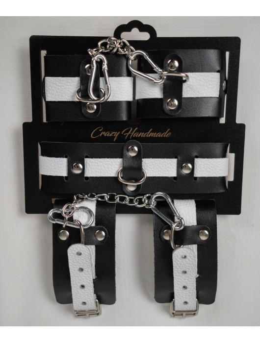 Набор фиксаторов из черной и белой натуральной кожи - Crazy Handmade - купить с доставкой в Волжском