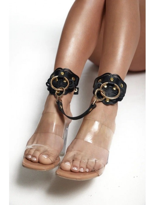 Черные кожаные оковы с резными узорами и клепками - Crazy Handmade - купить с доставкой в Волжском