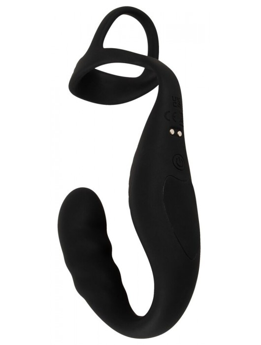 Черное эрекционное кольцо со стимуляцией промежности и анальной пробкой Cock Ring with RC Prostate Plug - Orion - в Волжском купить с доставкой