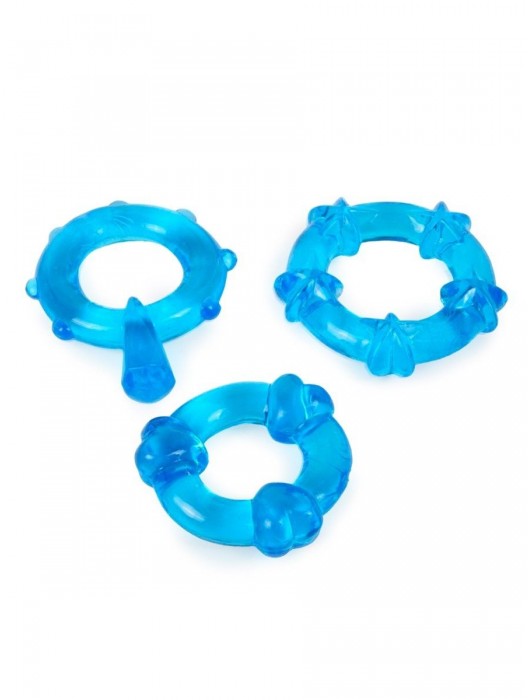 Набор из 3 синих эрекционных колец с различным рельефом - Erowoman-Eroman - в Волжском купить с доставкой