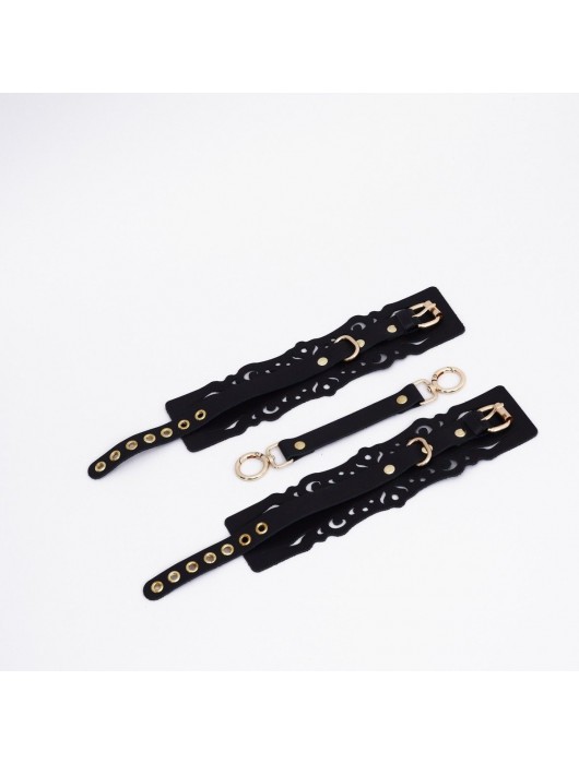 Черный кожаные оковы с узорами и золотистой фурнитурой - Crazy Handmade - купить с доставкой в Волжском