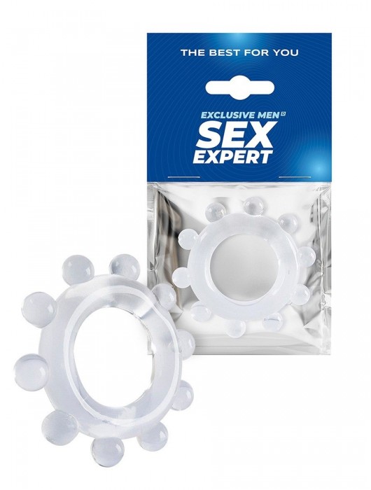 Прозрачное эрекционное кольцо со стимулирующими шариками - Sex Expert - в Волжском купить с доставкой