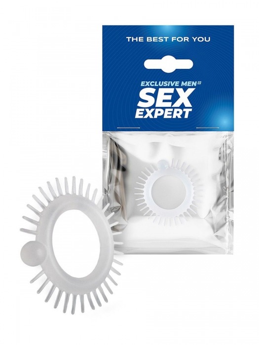 Эластичное эрекционное кольцо с шипиками и шариком - Sex Expert - в Волжском купить с доставкой