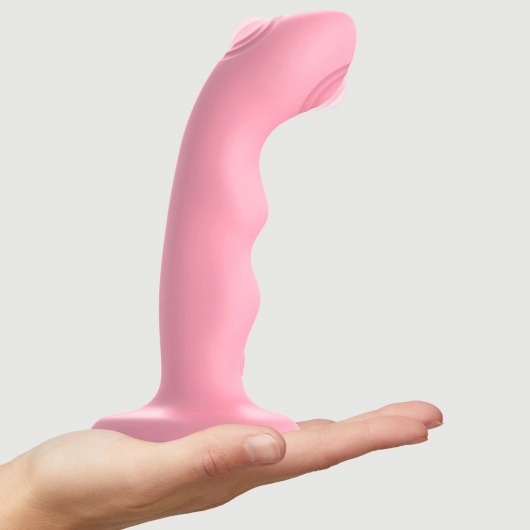 Розовая насадка-стимулятор Strap-On-Me Tapping Dildo Wave - Strap-on-me - купить с доставкой в Волжском