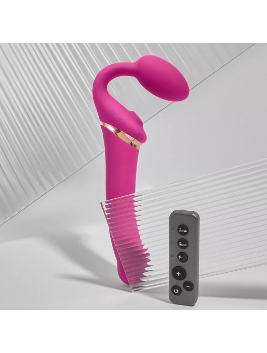 Ярко-розовый безремневой страпон Multi Orgasm Bendable Strap-On size XL с клиторальной стимуляцией - Strap-on-me - купить с доставкой в Волжском