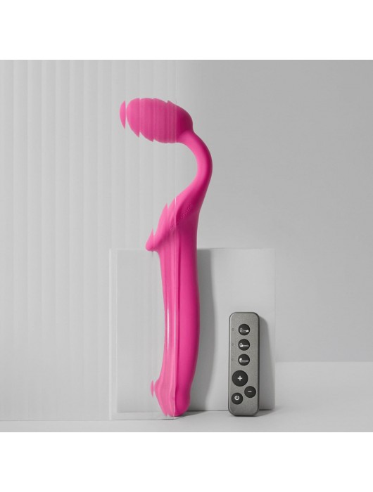 Ярко-розовый безремневой страпон Strap-on-me Vibrating Bendable Strap-On size XL - Strap-on-me - купить с доставкой в Волжском