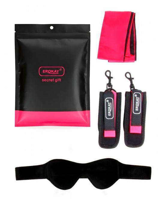 Черно-розовый эротический набор: маска, наручники и повязка - Erokay - купить с доставкой в Волжском