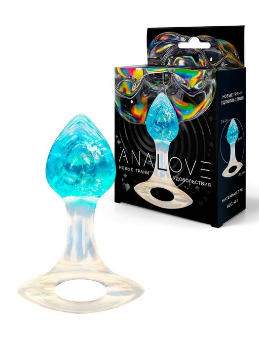 Голубоватая анальная пробка с ручкой - 8,5 см. - AnaLove