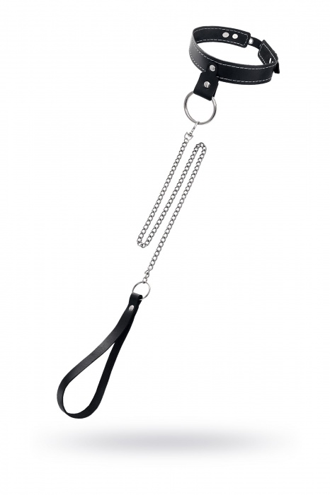 Черный узкий однослойный ошейник с серебристым поводком-цепочкой - Pecado - купить с доставкой в Волжском