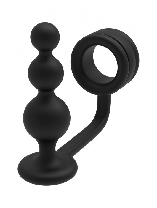 Черное эрекционное кольцо с анальной елочкой Cockring With Beaded Anal Plug - Dream Toys - в Волжском купить с доставкой
