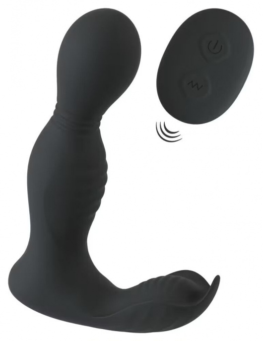 Черная анальная пробка с вибрацией, вращением и пультом ДУ RC Butt Plug with 2 Functions - Orion - в Волжском купить с доставкой