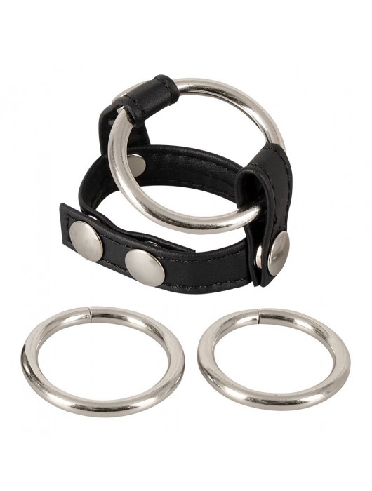 Подхват для мошонки с 3 съемными эрекционными кольцами Leder-Riemen - Orion - в Волжском купить с доставкой