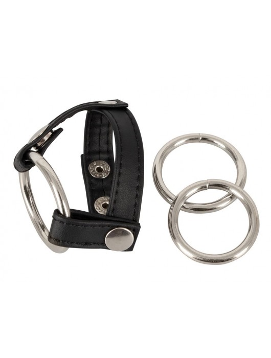 Подхват для мошонки с 3 съемными эрекционными кольцами Leder-Riemen - Orion - в Волжском купить с доставкой