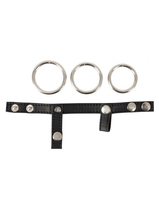 Подхват для мошонки с 3 съемными эрекционными кольцами Leder-Riemen - Orion - в Волжском купить с доставкой