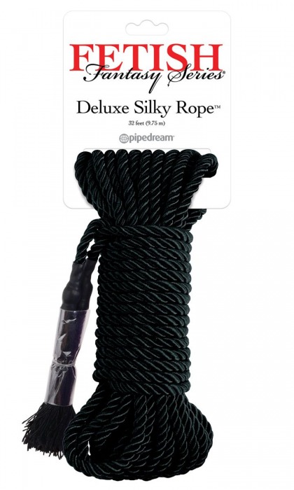 Черная веревка для фиксации Deluxe Silky Rope - 9,75 м. - Pipedream - купить с доставкой в Волжском