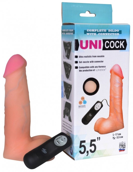Фаллическая насадка Харнесс UNICOCK 5,5  с вибрацией - 17 см. - LOVETOY (А-Полимер) - купить с доставкой в Волжском