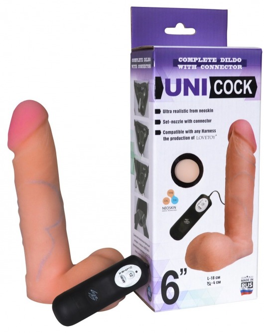 Фаллическая насадка Харнесс UNICOCK 6  с вибрацией - 18 см. - LOVETOY (А-Полимер) - купить с доставкой в Волжском