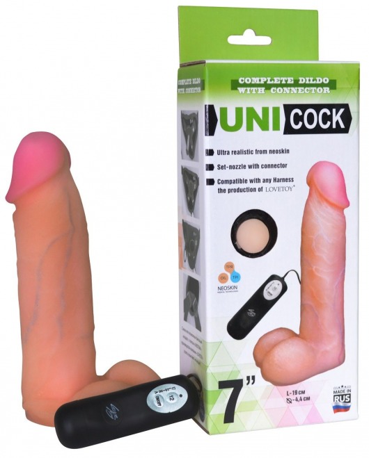 Фаллическая насадка Харнесс UNICOCK 7  с вибрацией - 19 см. - LOVETOY (А-Полимер) - купить с доставкой в Волжском
