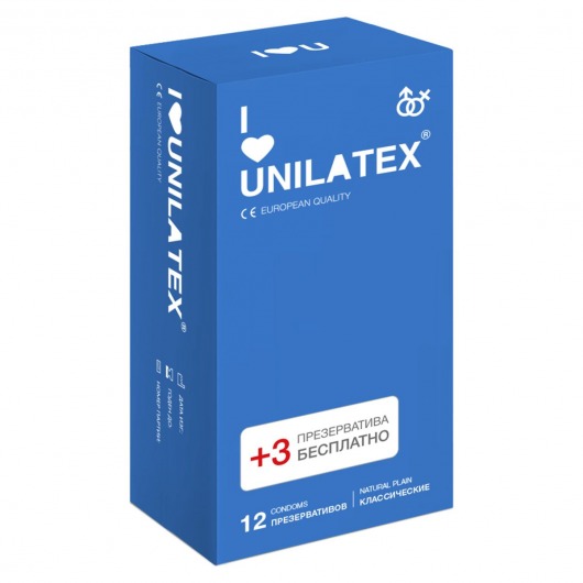 Классические презервативы Unilatex Natural Plain - 12 шт. + 3 шт. в подарок - Unilatex - купить с доставкой в Волжском