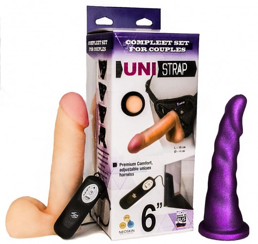 Вибрострапон с двумя насадками UniStrap - 18 и 18 см. - LOVETOY (А-Полимер) - купить с доставкой в Волжском