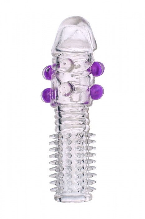 Гелевая прозрачная насадка с шариками и шипами - 14 см. - Toyfa Basic - в Волжском купить с доставкой