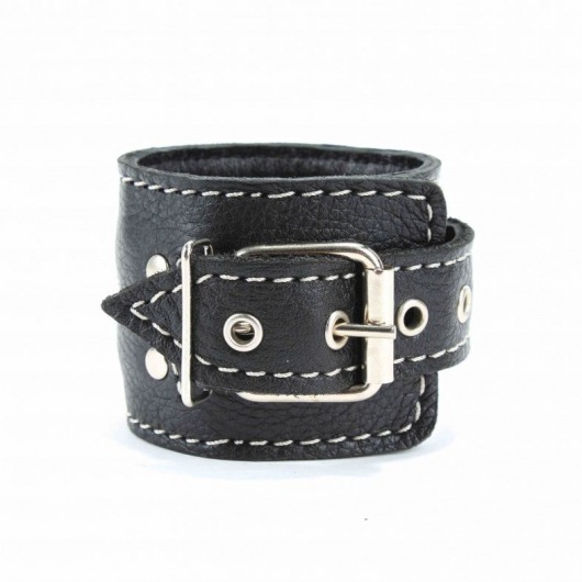 Чёрные кожаные наручники с крупной строчкой - БДСМ Арсенал - купить с доставкой в Волжском