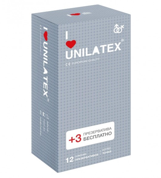 Презервативы с точками Unilatex Dotted - 12 шт. + 3 шт. в подарок - Unilatex - купить с доставкой в Волжском