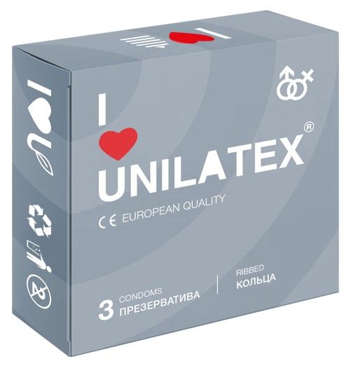 Презервативы с рёбрами Unilatex Ribbed - 3 шт. - Unilatex - купить с доставкой в Волжском