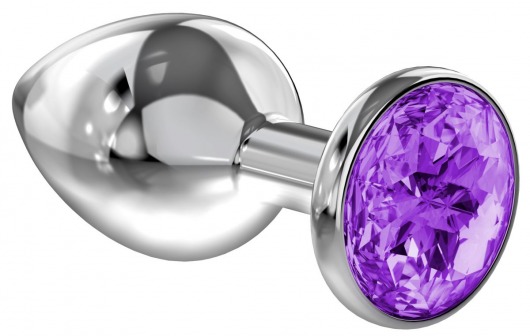 Малая серебристая анальная пробка Diamond Purple Sparkle Small с фиолетовым кристаллом - 7 см. - Lola Games - купить с доставкой в Волжском