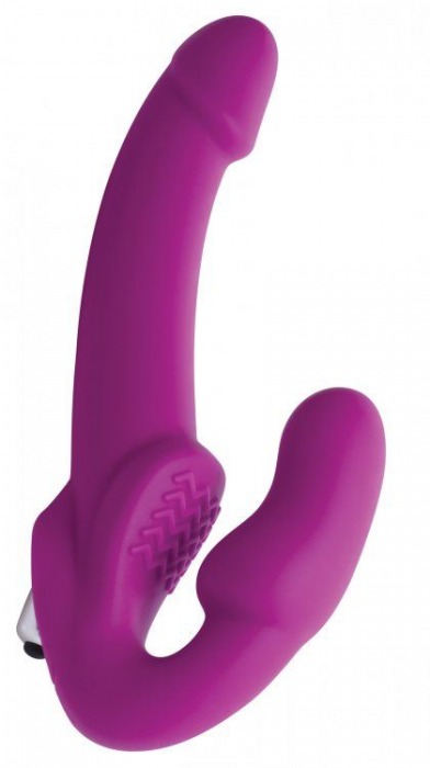 Ярко-розовый безремневой вибрострапон Evoke Vibrating Strapless Silicone Strap-on Dildo - XR Brands - купить с доставкой в Волжском