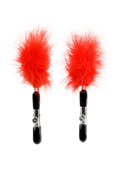 Зажимы для сосков с красным пухом Theatre - ToyFa - купить с доставкой в Волжском