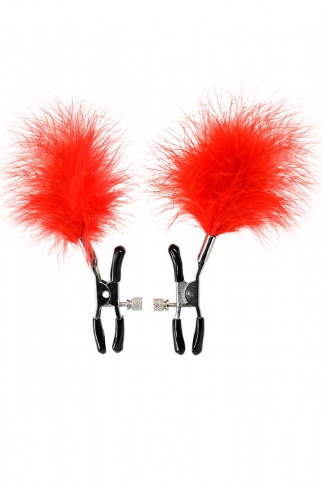 Зажимы для сосков с красным пухом Theatre - ToyFa - купить с доставкой в Волжском