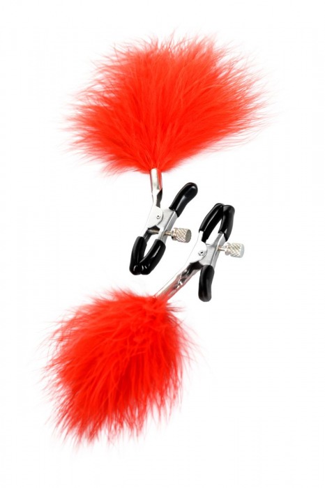 Зажимы для сосков с красным пухом Theatre - ToyFa - купить с доставкой в Волжском