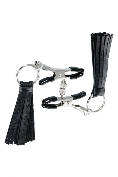 Черно-серебристые зажимы для сосков Theatre с кисточками - ToyFa - купить с доставкой в Волжском