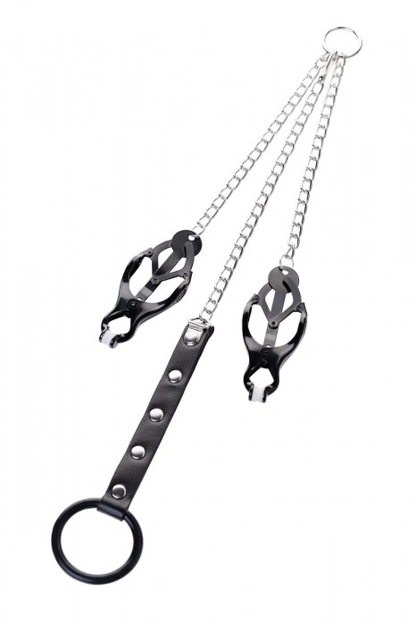 Черно-серебристые зажимы для сосков с кольцом для пениса TOYFA Metal - ToyFa - купить с доставкой в Волжском