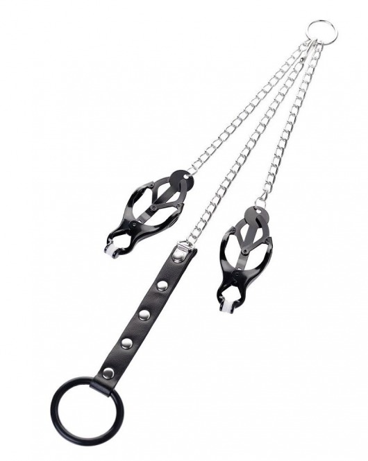 Черно-серебристые зажимы для сосков с кольцом для пениса TOYFA Metal - ToyFa - купить с доставкой в Волжском